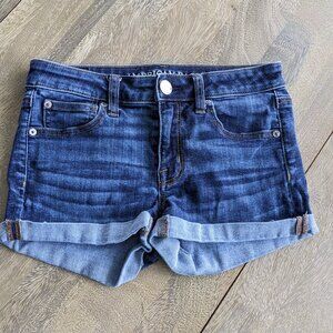 American Eagle Outfitters, Shortie, Medium Wash Jean Rolled Cuff Shorts, Size 2